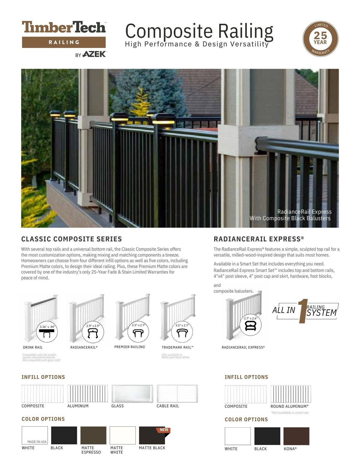 TimberTech RadianceRail Express 8-ft x 36-in Kona Composite Deck Rail Kit