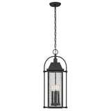 Kichler Harbor Row 4-Light Textured Black Farmhouse Seeded Glass Lantern Led, Medium Indoor/Outdoor Hanging Pendant Light