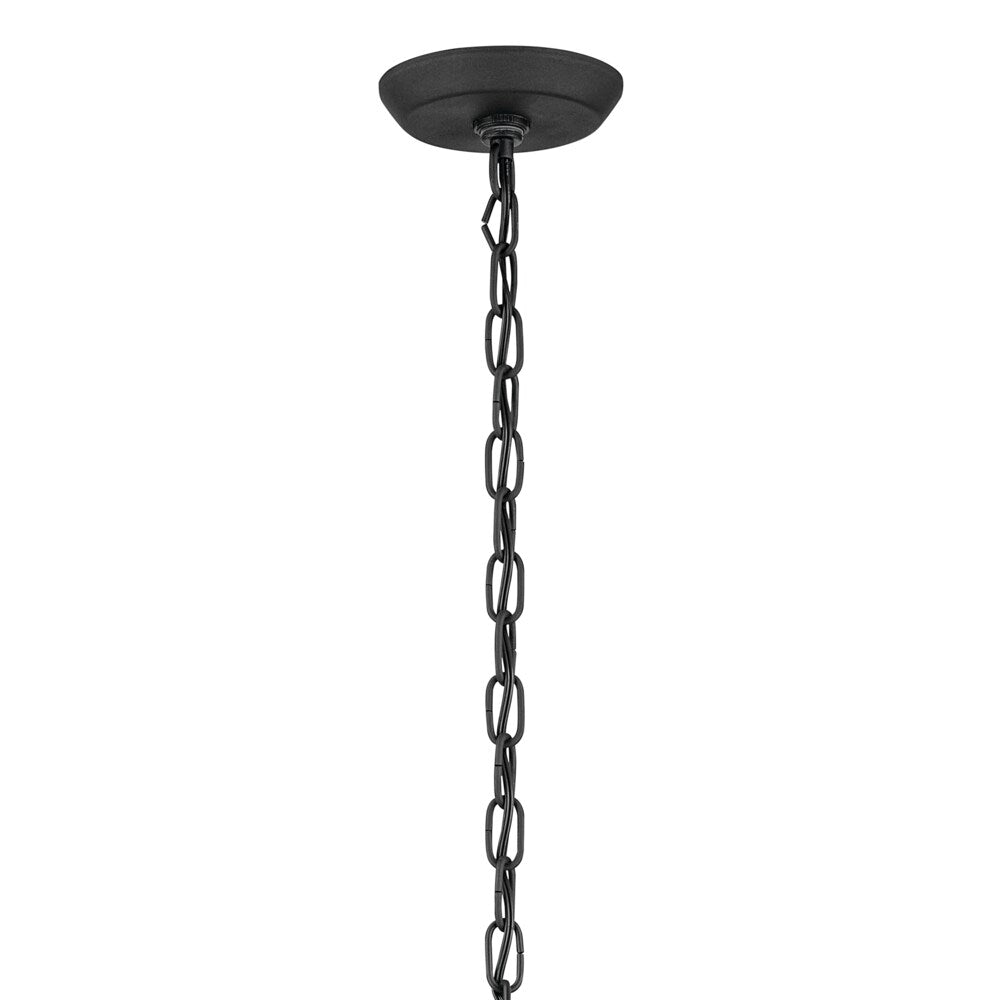 Kichler Harbor Row 4-Light Textured Black Farmhouse Seeded Glass Lantern Led, Medium Indoor/Outdoor Hanging Pendant Light