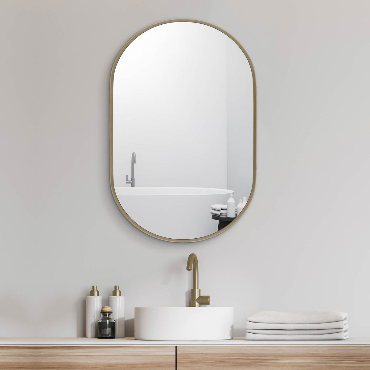 20-in x 30-in Surface Mount Gold Mirrored Oval Medicine Cabinet