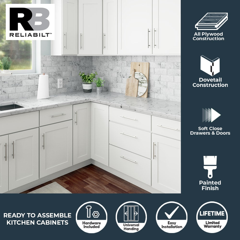 RELIABILT Fairplay 21-in W x 34.5-in H x 24-in D White 1-Drawer Base Ready To Assemble Plywood Cabinet (Recessed Panel Shaker Door Style)