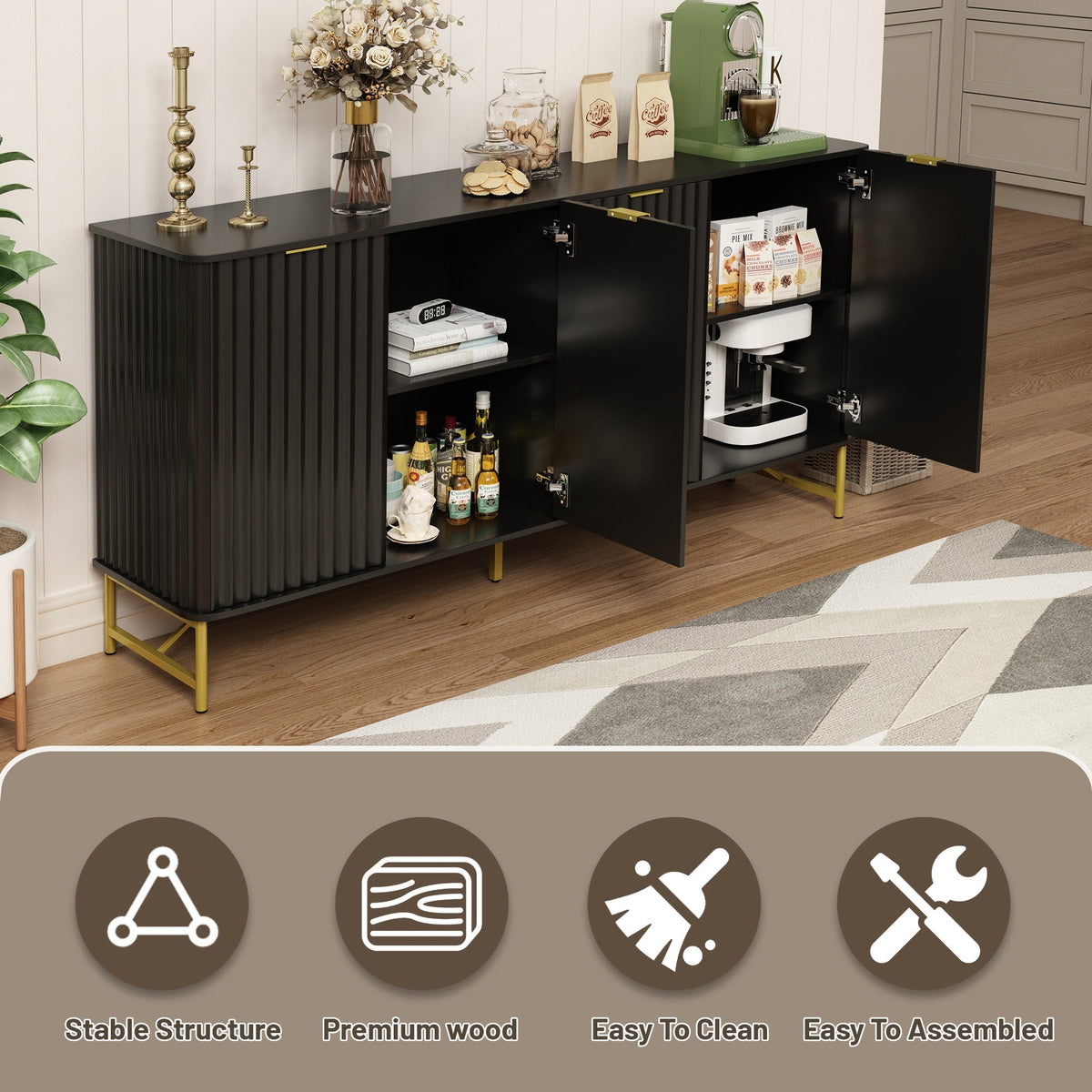 Clihome 15.75-in W x 31.5-in H Mdf Black Freestanding Utility Storage Cabinet