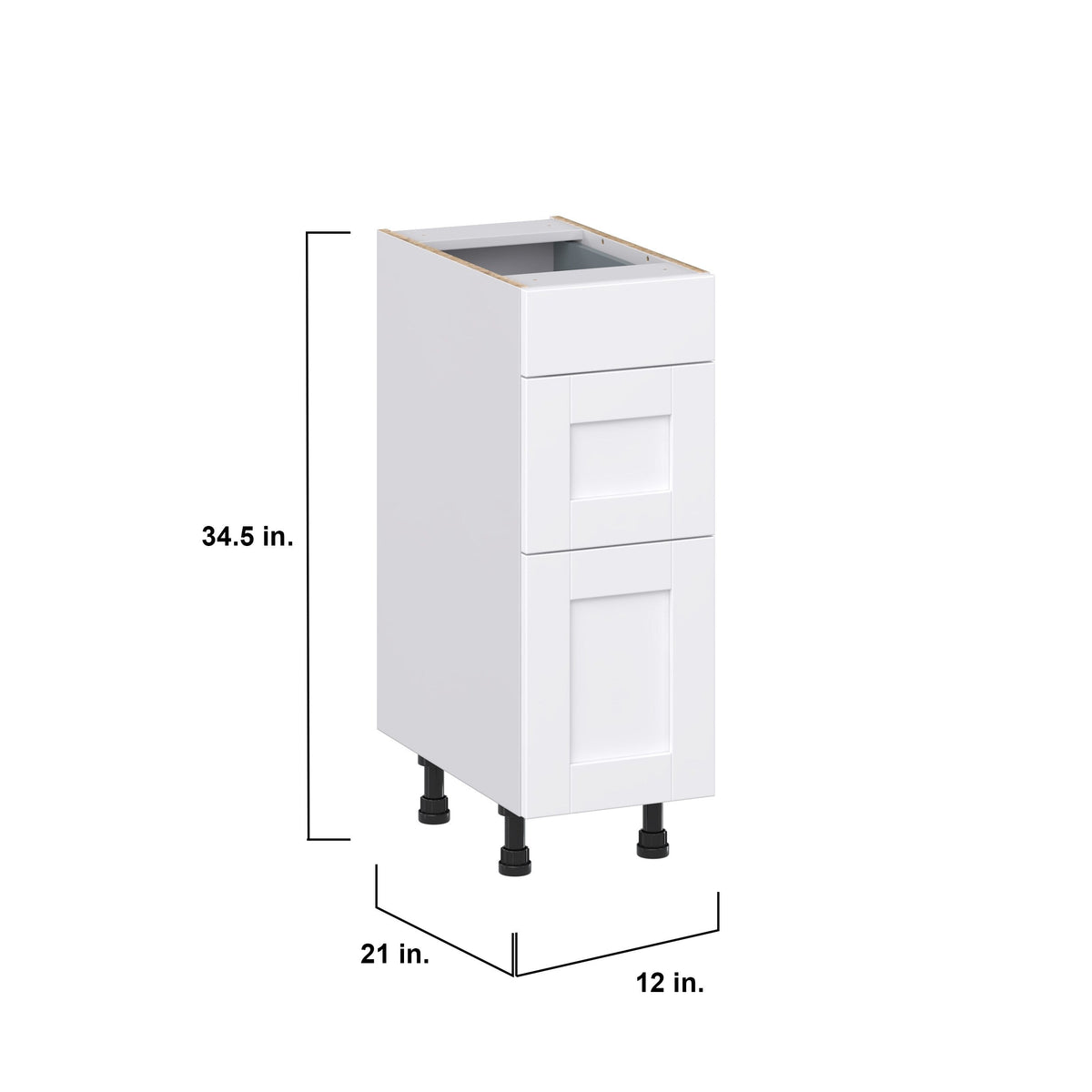 Hugo&Borg Rosemont 12-in W x 34.5-in H x 21-in D Glacier White 3-Drawer Base Fully Assembled Cabinet (Recessed Panel Style)