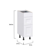 Hugo&Borg Rosemont 12-in W x 34.5-in H x 21-in D Glacier White 3-Drawer Base Fully Assembled Cabinet (Recessed Panel Style)