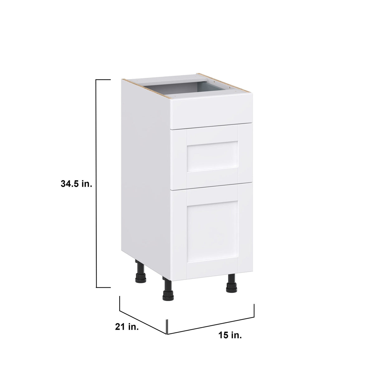 Hugo&Borg Rosemont 15-in W x 34.5-in H x 21-in D Glacier White 3-Drawer Base Fully Assembled Cabinet (Recessed Panel Style)