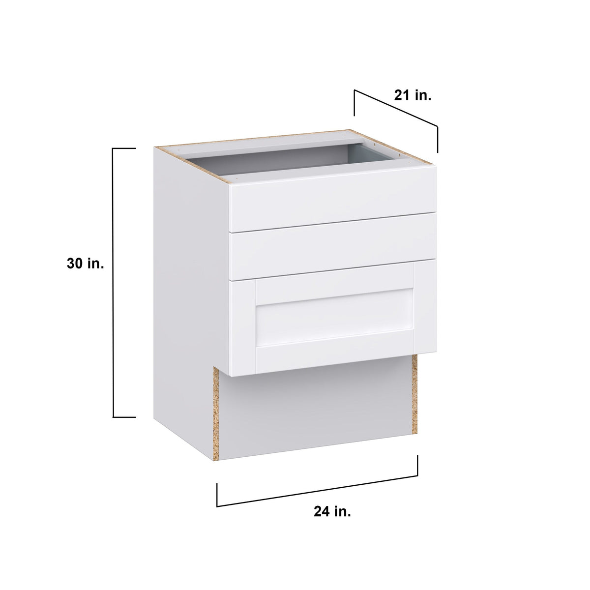Hugo&Borg Rosemont 24-in W x 30-in H x 21-in D Glacier White 3-Drawer Base Fully Assembled Cabinet (Recessed Panel Style)