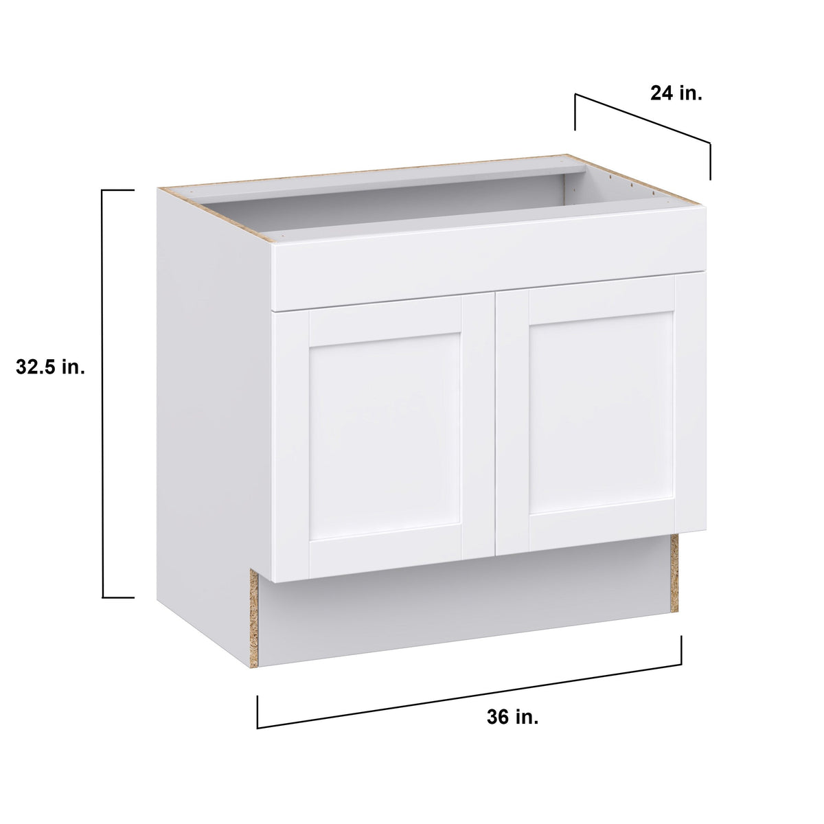 Hugo&Borg Rosemont 36-in W x 32.5-in H x 24-in D Glacier White Sink Base Fully Assembled Cabinet (Recessed Panel Shaker Style)