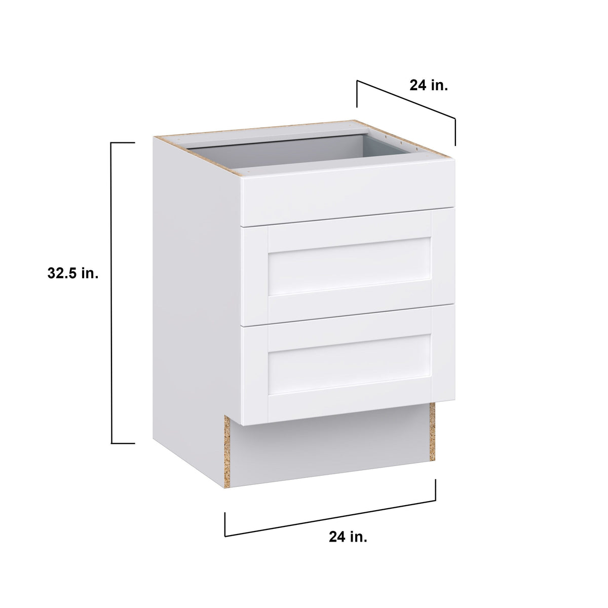 Hugo&Borg Rosemont 24-in W x 32.5-in H x 25-in D Glacier White 3-Drawer Base Fully Assembled Cabinet (Recessed Panel Style)