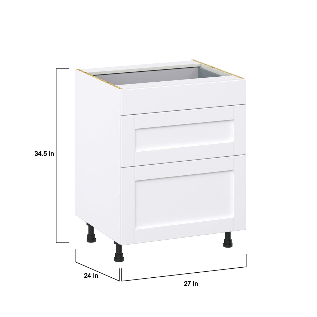 Hugo&Borg Rosemont 27-in W x 34.5-in H x 24-in D Glacier White 3-Drawer Base Fully Assembled Cabinet (Recessed Panel Style)