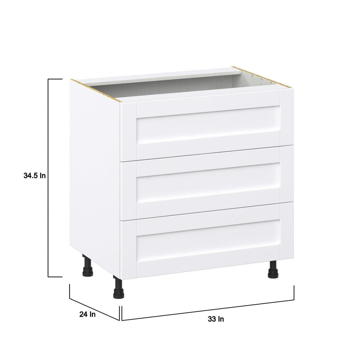 Hugo&Borg Rosemont 33-in W x 34.5-in H x 24-in D Glacier White 3-Drawer Base Fully Assembled Cabinet (Recessed Panel Style)