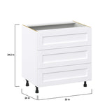 Hugo&Borg Rosemont 33-in W x 34.5-in H x 24-in D Glacier White 3-Drawer Base Fully Assembled Cabinet (Recessed Panel Style)