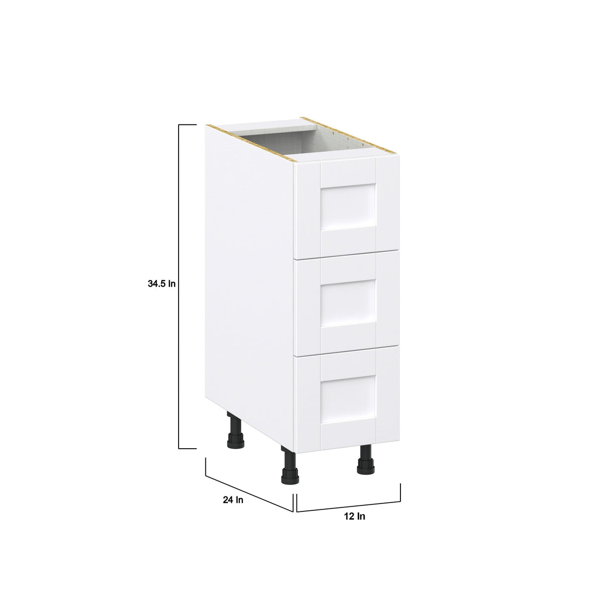 Hugo&Borg Rosemont 12-in W x 34.5-in H x 24-in D Glacier White 3-Drawer Base Fully Assembled Cabinet (Recessed Panel Style)