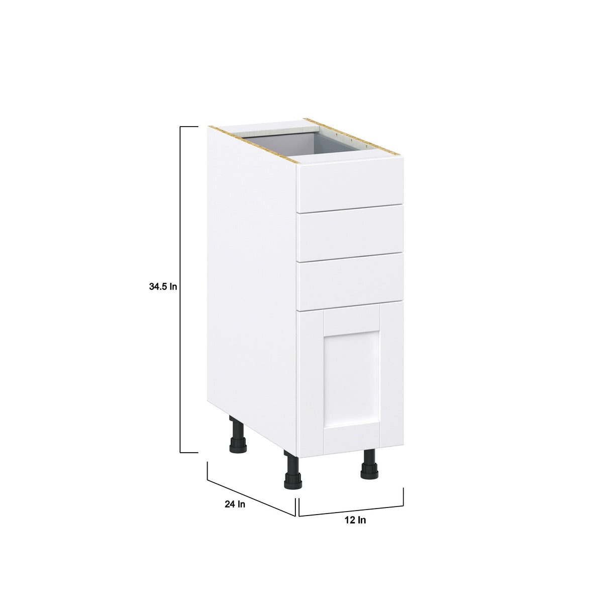 Hugo&Borg Rosemont 12-in W x 34.5-in H x 24-in D Glacier White 4-Drawer Base Fully Assembled Cabinet (Recessed Panel Style)