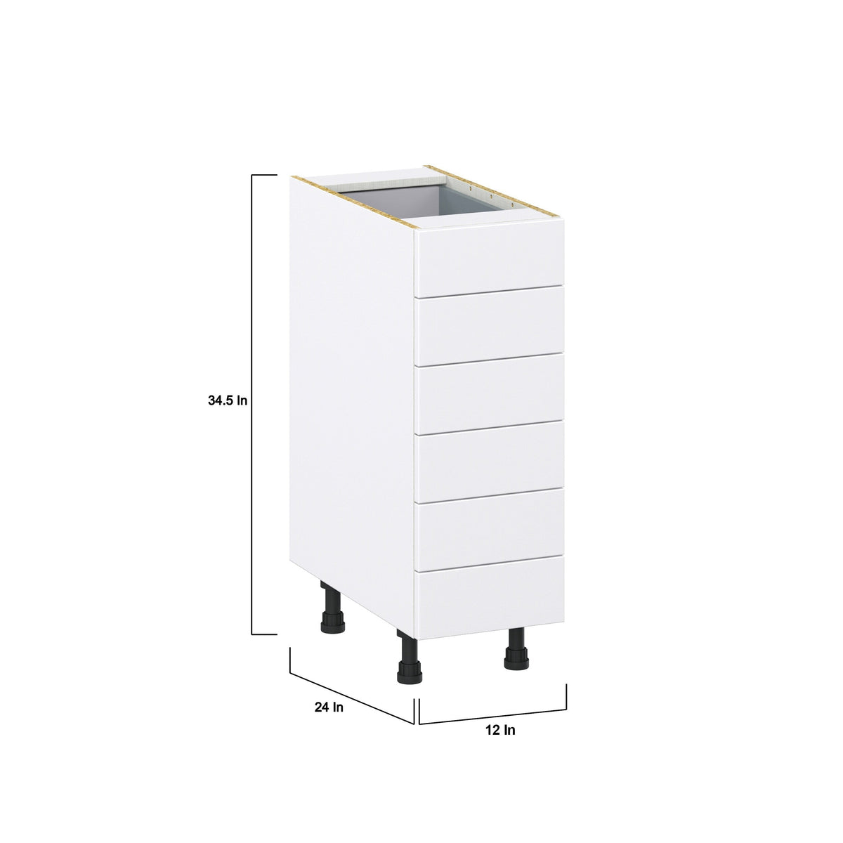 Hugo&Borg Rosemont 12-in W x 34.5-in H x 24-in D Glacier White 6-Drawer Base Fully Assembled Cabinet (Recessed Panel Style)