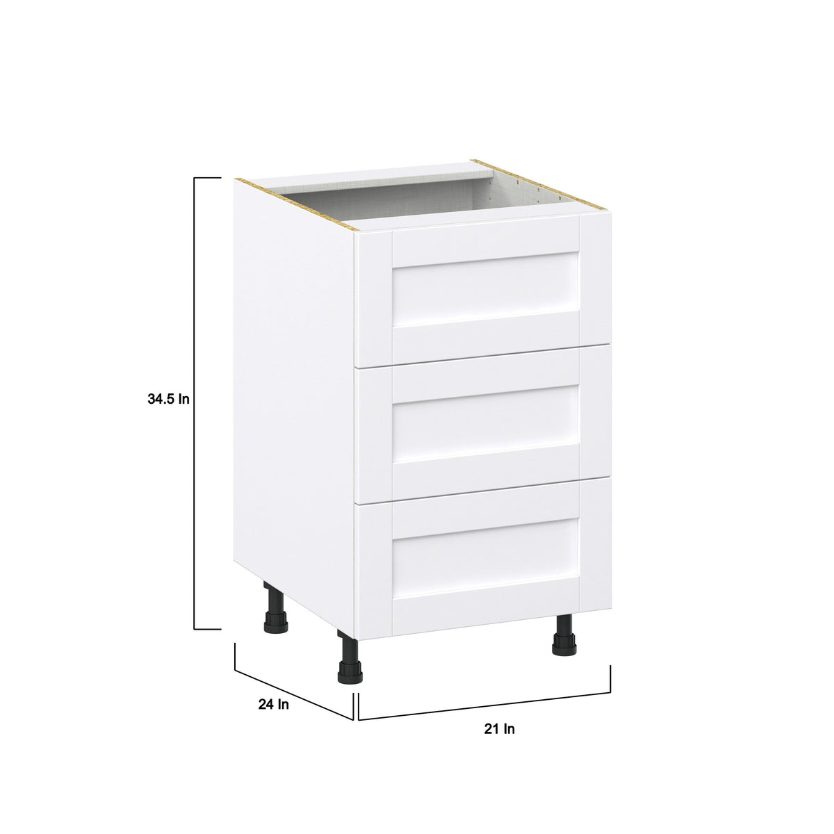 Hugo&Borg Rosemont 21-in W x 34.5-in H x 24-in D Glacier White 3-Drawer Base Fully Assembled Cabinet (Recessed Panel Style)