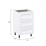 Hugo&Borg Rosemont 21-in W x 34.5-in H x 24-in D Glacier White 3-Drawer Base Fully Assembled Cabinet (Recessed Panel Style)