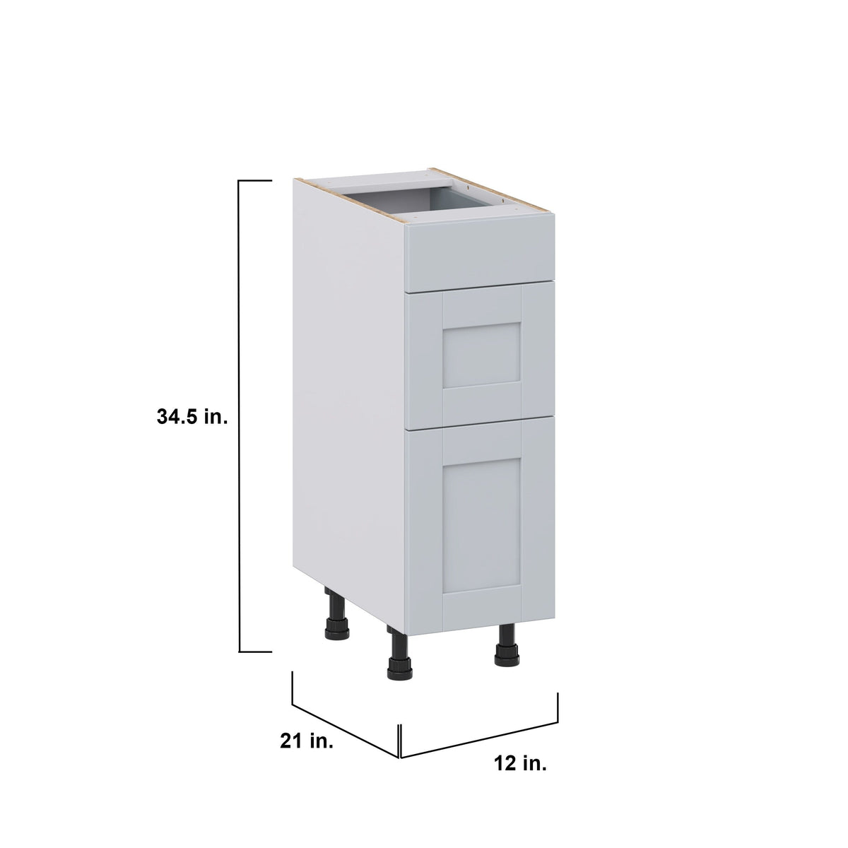 Hugo&Borg Charlesberg 12-in W x 34.5-in H x 21-in D Gray 3-Drawer Base Fully Assembled Cabinet (Recessed Panel Style)
