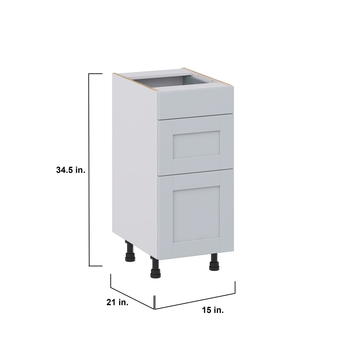Hugo&Borg Charlesberg 15-in W x 34.5-in H x 21-in D Gray 3-Drawer Base Fully Assembled Cabinet (Recessed Panel Style)