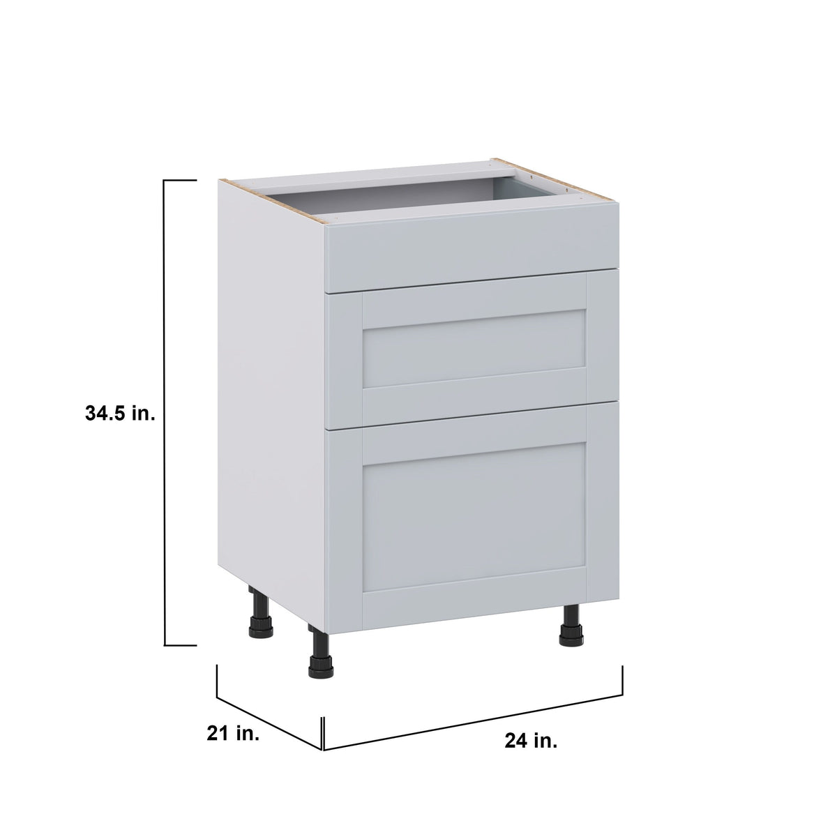 Hugo&Borg Charlesberg 24-in W x 34.5-in H x 21-in D Gray 3-Drawer Base Fully Assembled Cabinet (Recessed Panel Style)