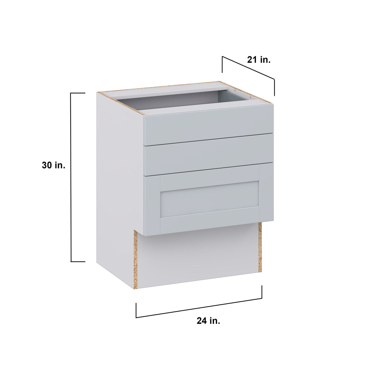 Hugo&Borg Charlesberg 24-in W x 30-in H x 21-in D Gray 3-Drawer Base Fully Assembled Cabinet (Recessed Panel Style)