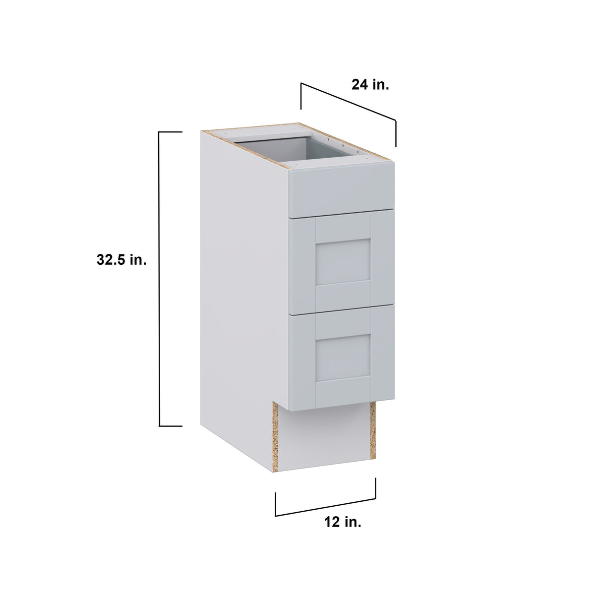 Hugo&Borg Charlesberg 12-in W x 32.5-in H x 24-in D Gray 3-Drawer Base Fully Assembled Cabinet (Recessed Panel Style)