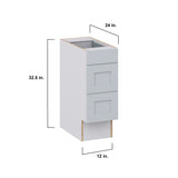 Hugo&Borg Charlesberg 12-in W x 32.5-in H x 24-in D Gray 3-Drawer Base Fully Assembled Cabinet (Recessed Panel Style)