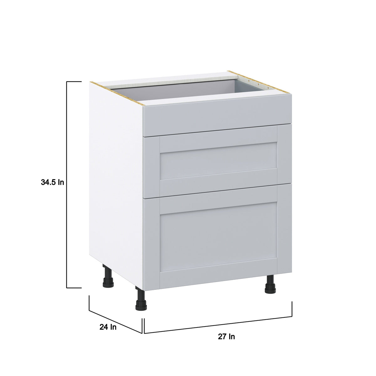 Hugo&Borg Charlesberg 27-in W x 34.5-in H x 24-in D Gray 3-Drawer Base Fully Assembled Cabinet (Recessed Panel Style)