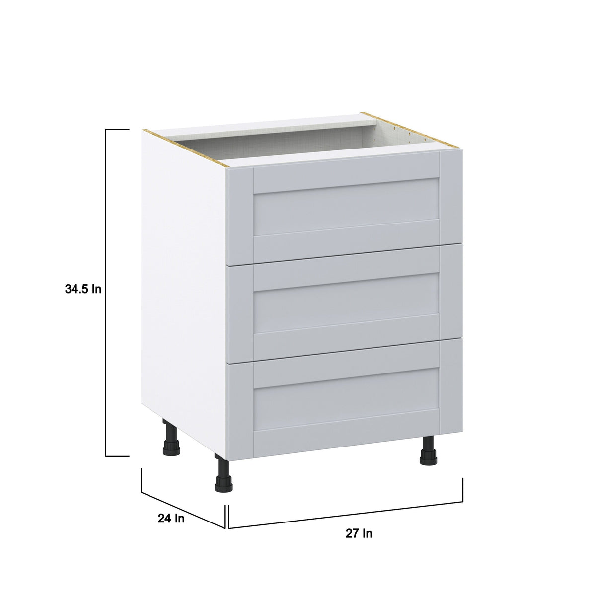 Hugo&Borg Charlesberg 27-in W x 34.5-in H x 24-in D Gray 3-Drawer Base Fully Assembled Cabinet (Recessed Panel Style)