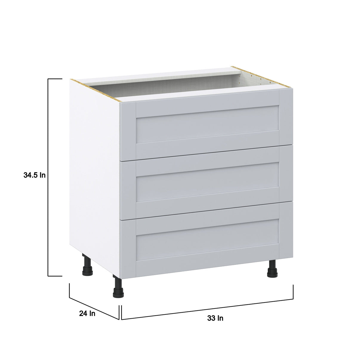 Hugo&Borg Charlesberg 33-in W x 34.5-in H x 24-in D Gray 3-Drawer Base Fully Assembled Cabinet (Recessed Panel Style)