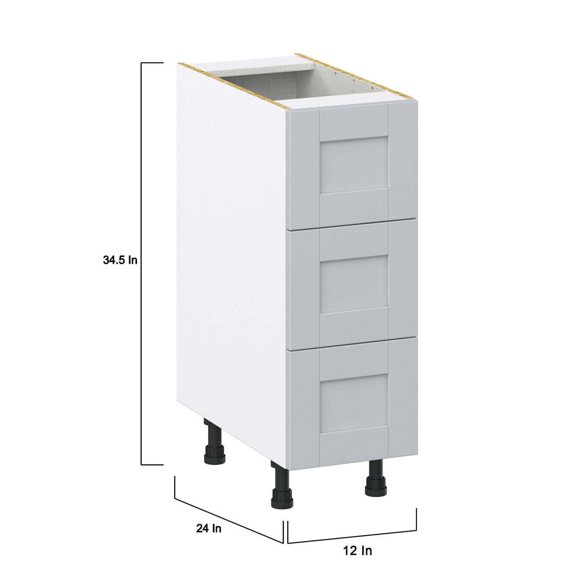 Hugo&Borg Charlesberg 12-in W x 34.5-in H x 24-in D Gray 3-Drawer Base Fully Assembled Cabinet (Recessed Panel Style)