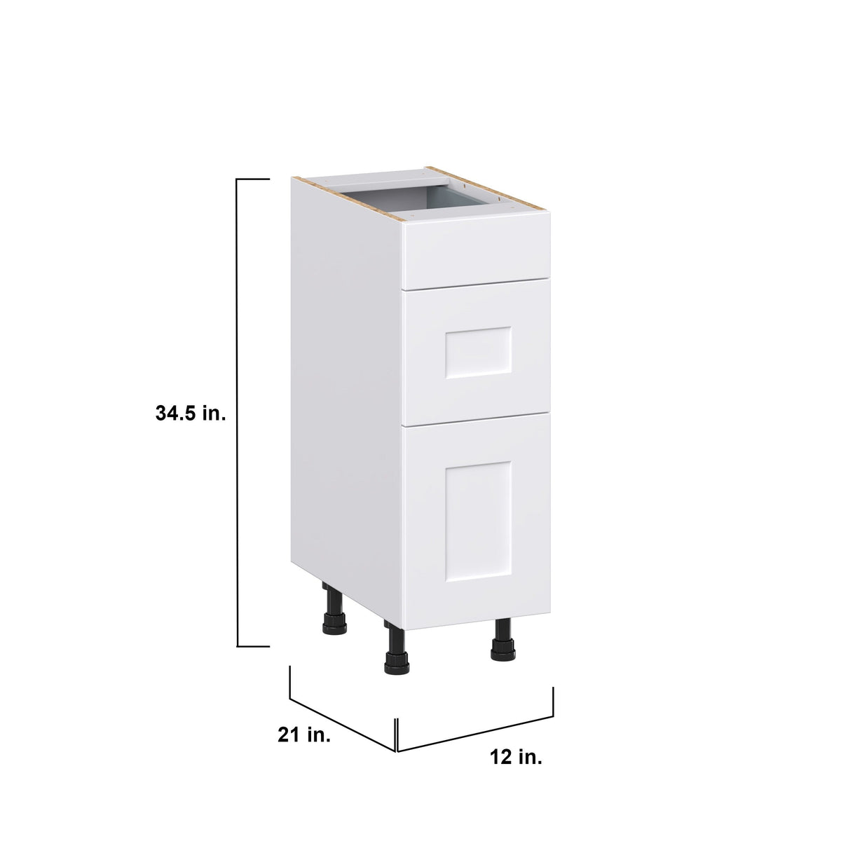 Hugo&Borg Jolie 12-in W x 34.5-in H x 21-in D Warm White 3-Drawer Base Fully Assembled Cabinet (Recessed Panel Style)