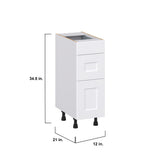 Hugo&Borg Jolie 12-in W x 34.5-in H x 21-in D Warm White 3-Drawer Base Fully Assembled Cabinet (Recessed Panel Style)