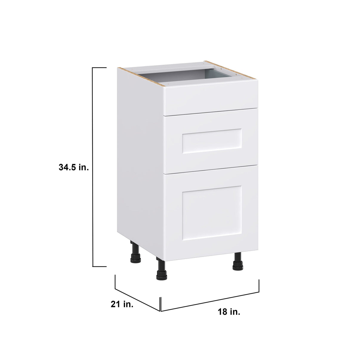 Hugo&Borg Jolie 18-in W x 34.5-in H x 21-in D Warm White 3-Drawer Base Fully Assembled Cabinet (Recessed Panel Style)