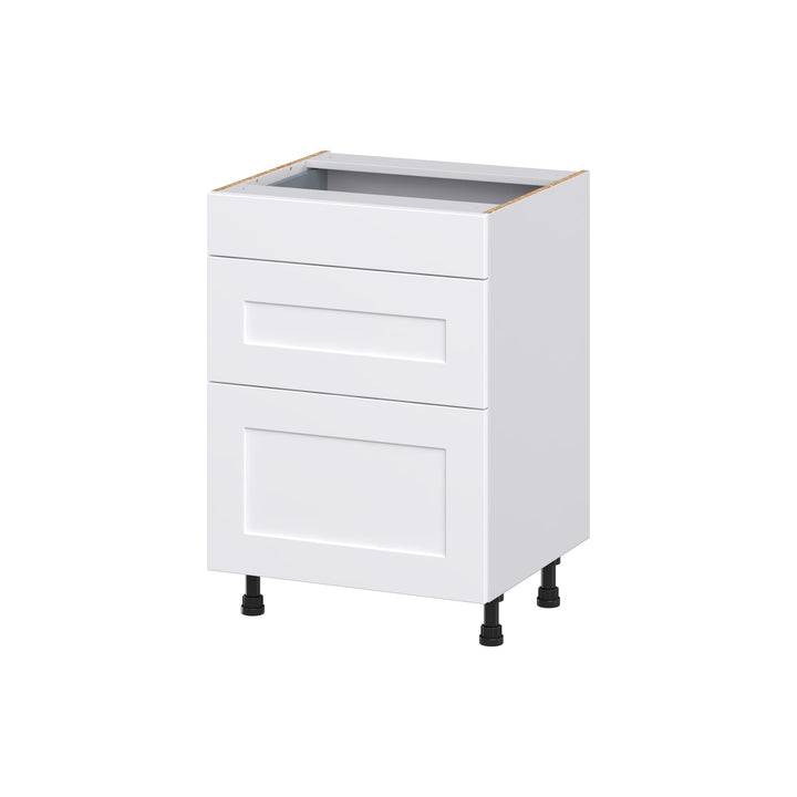 Hugo&Borg Jolie 24-in W x 34.5-in H x 21-in D Warm White 3-Drawer Base Fully Assembled Cabinet (Recessed Panel Style)