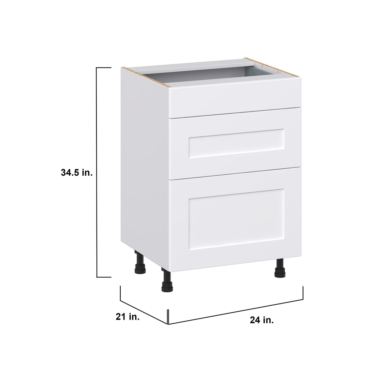 Hugo&Borg Jolie 24-in W x 34.5-in H x 21-in D Warm White 3-Drawer Base Fully Assembled Cabinet (Recessed Panel Style)