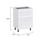 Hugo&Borg Jolie 24-in W x 34.5-in H x 21-in D Warm White 3-Drawer Base Fully Assembled Cabinet (Recessed Panel Style)