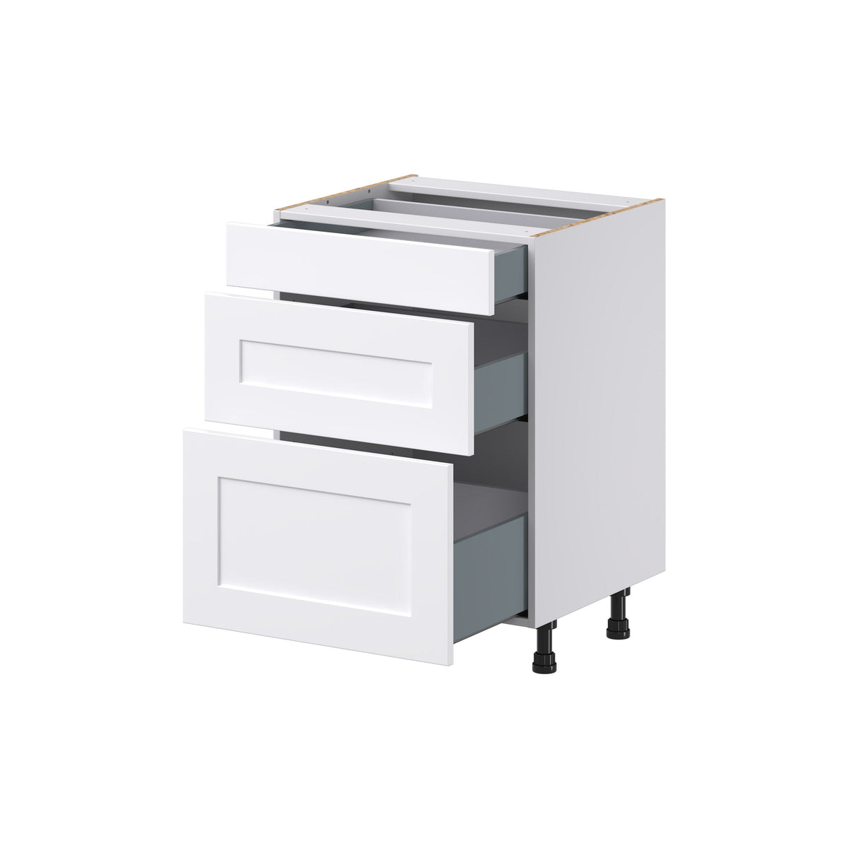 Hugo&Borg Jolie 24-in W x 34.5-in H x 21-in D Warm White 3-Drawer Base Fully Assembled Cabinet (Recessed Panel Style)
