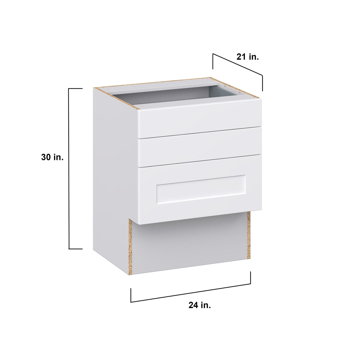 Hugo&Borg Jolie 24-in W x 30-in H x 21-in D Warm White 3-Drawer Base Fully Assembled Cabinet (Recessed Panel Style)
