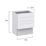 Hugo&Borg Jolie 24-in W x 30-in H x 21-in D Warm White 3-Drawer Base Fully Assembled Cabinet (Recessed Panel Style)
