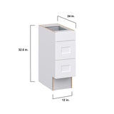 Hugo&Borg 12-in W x 32.5-in H x 24-in D Warm White 3-Drawer Base Fully Assembled Cabinet (Recessed Panel Style)