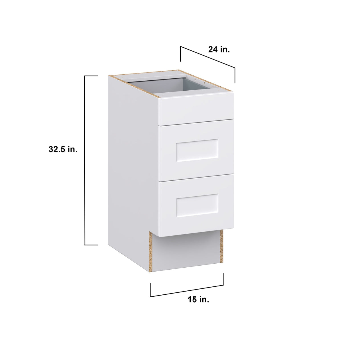 Hugo&Borg Jolie 15-in W x 32.5-in H x 25-in D Warm White 3-Drawer Base Fully Assembled Cabinet (Recessed Panel Style)