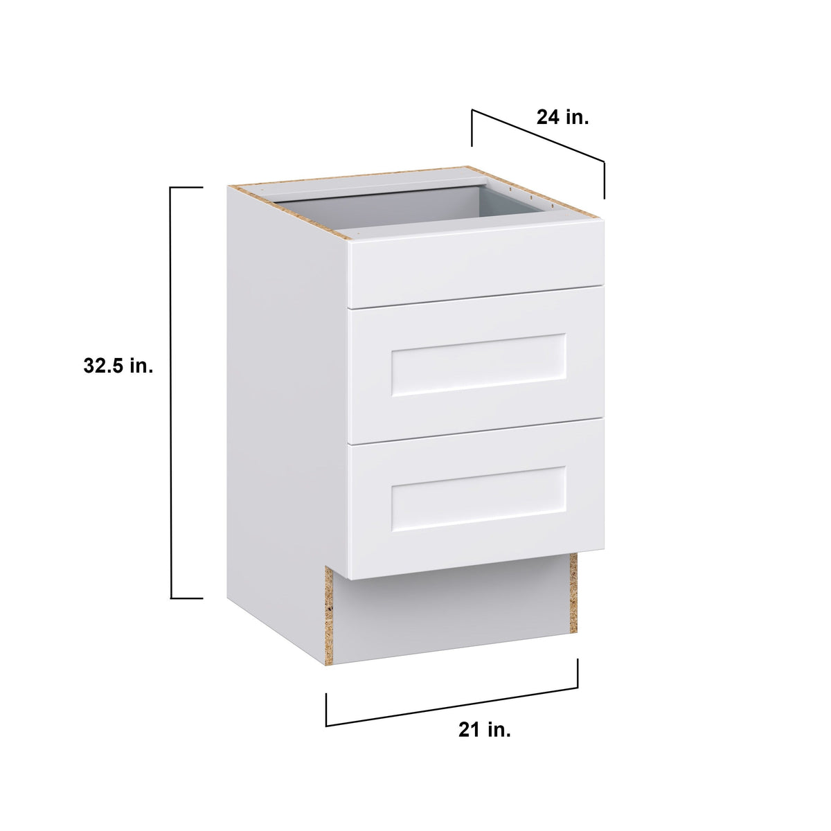 Hugo&Borg Jolie 21-in W x 32.5-in H x 24-in D Warm White 3-Drawer Base Fully Assembled Cabinet (Recessed Panel Style)