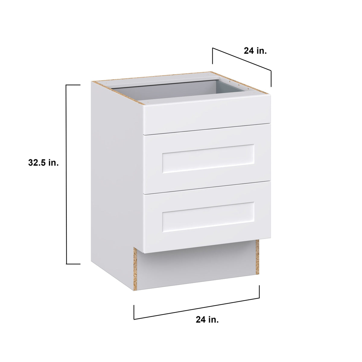 Hugo&Borg 24-in W x 32.5-in H x 24-in D Warm White 3-Drawer Base Fully Assembled Cabinet (Recessed Panel Style)