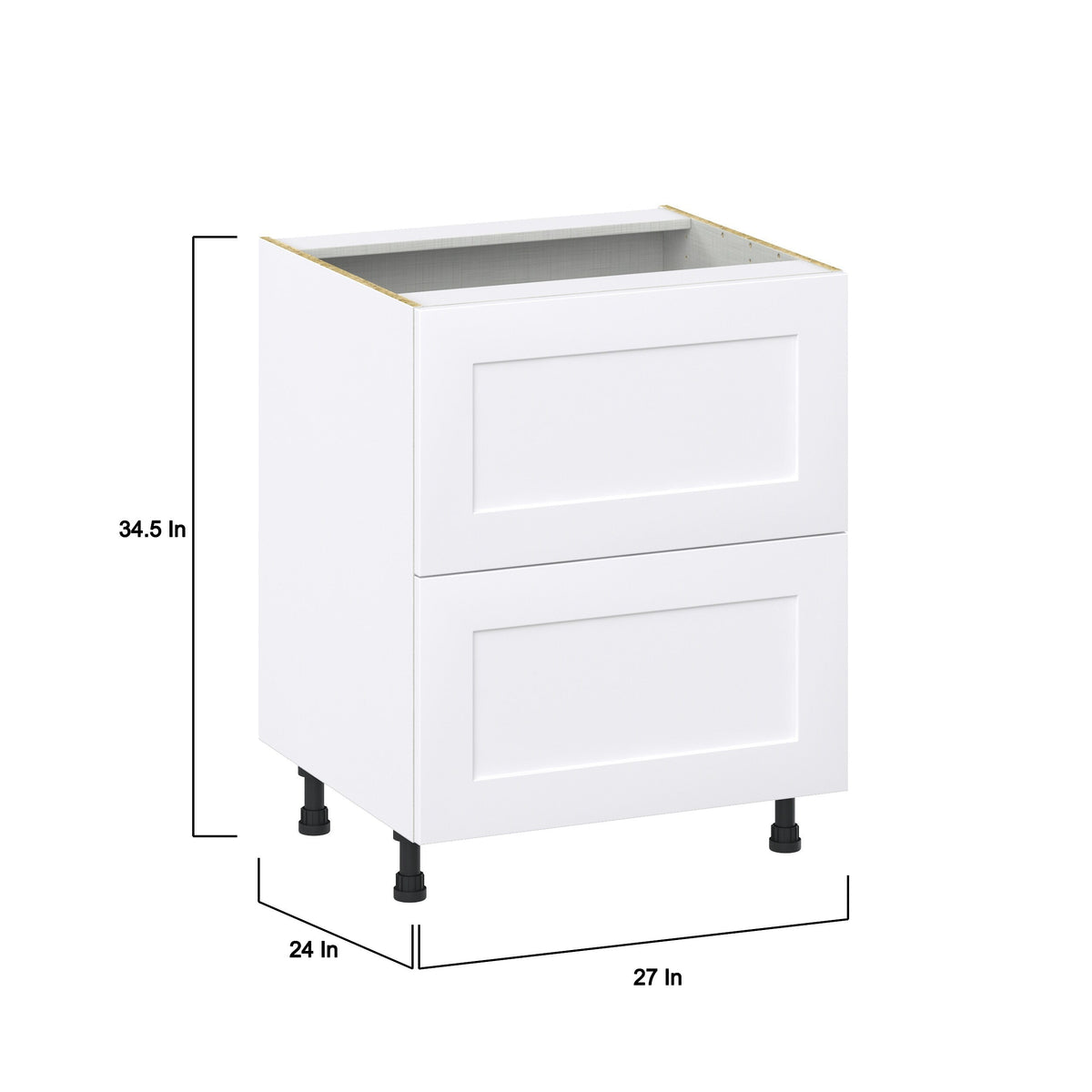 Hugo&Borg 27-in W x 34.5-in H x 24-in D Warm White 2-Drawer Base Fully Assembled Cabinet (Recessed Panel Style)