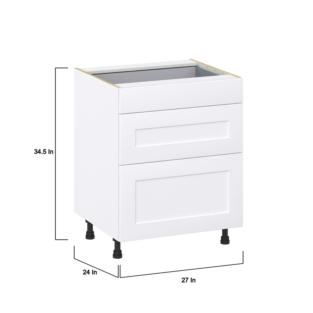 Hugo&Borg 27-in W x 34.5-in H x 24-in D Warm White 3-Drawer Base Fully Assembled Cabinet (Recessed Panel Style)