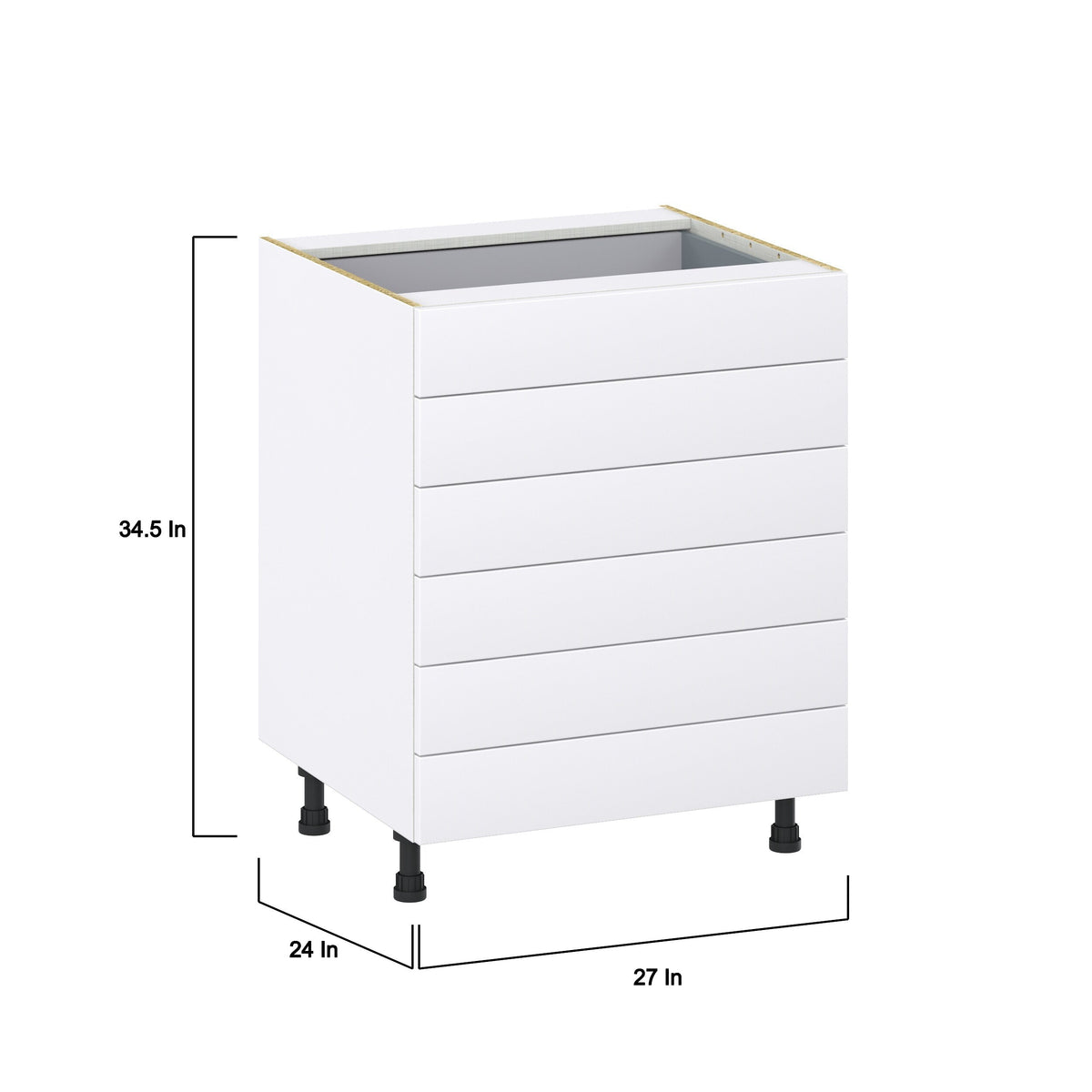 Hugo&Borg Jolie 27-in W x 34.5-in H x 24-in D Warm White 6-Drawer Base Fully Assembled Cabinet (Recessed Panel Style)