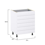 Hugo&Borg Jolie 27-in W x 34.5-in H x 24-in D Warm White 6-Drawer Base Fully Assembled Cabinet (Recessed Panel Style)