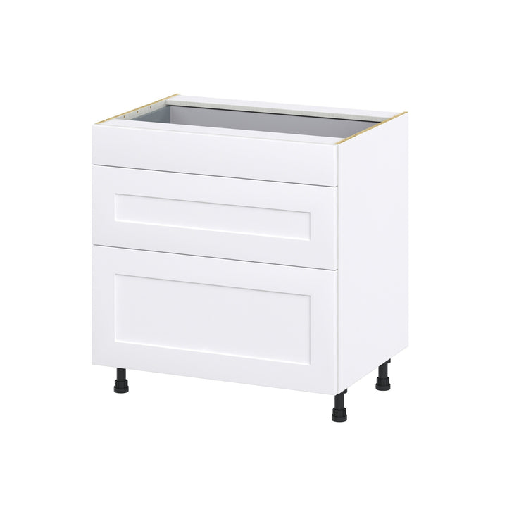 Hugo&Borg 33-in W x 34.5-in H x 24-in D Warm White 3-Drawer Base Fully Assembled Cabinet (Recessed Panel Style)