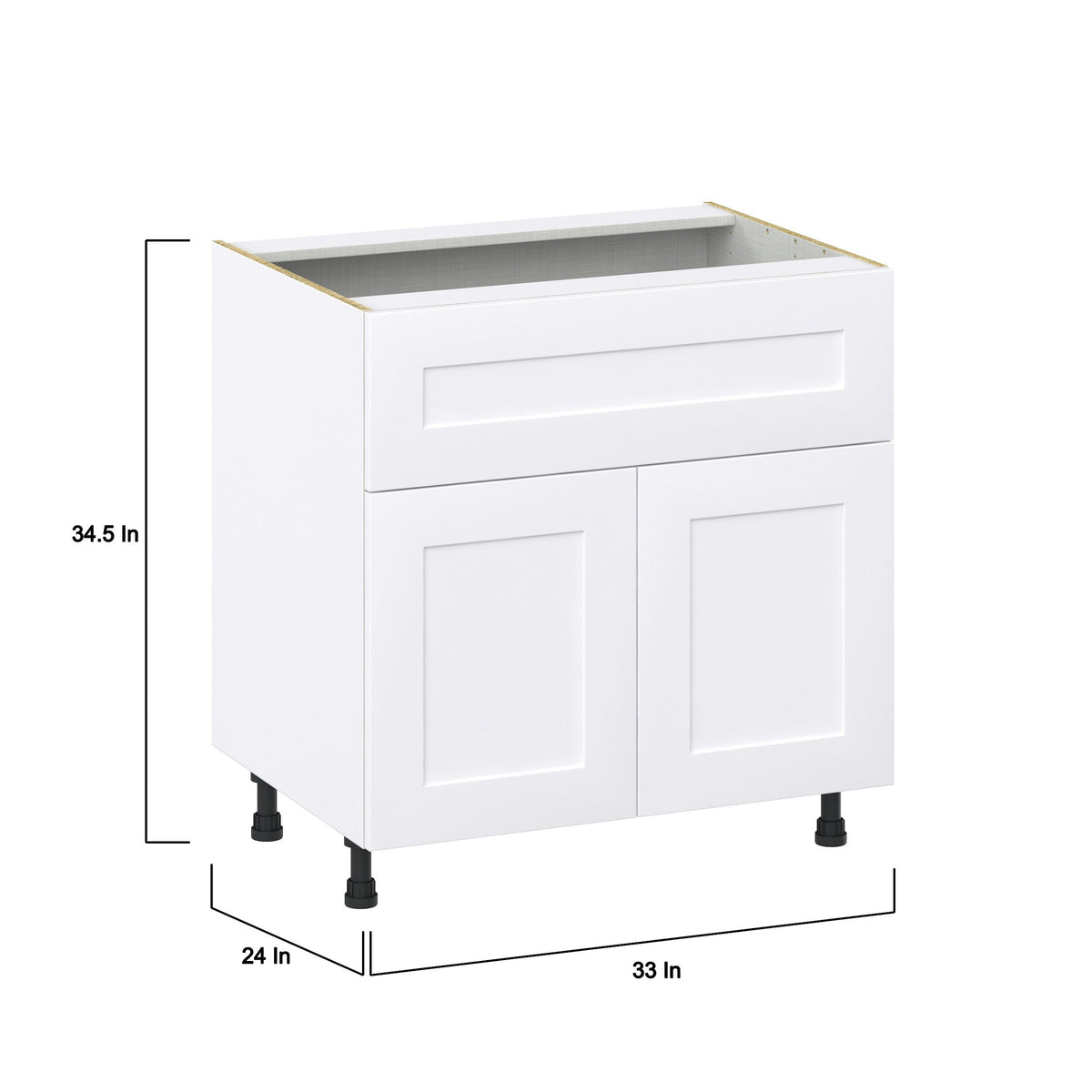 Hugo&Borg Jolie 33-in W x 34.5-in H x 25-in D Warm White 1-Drawer Base Fully Assembled Cabinet (Recessed Panel Shaker Style)