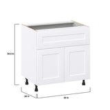 Hugo&Borg Jolie 33-in W x 34.5-in H x 25-in D Warm White 1-Drawer Base Fully Assembled Cabinet (Recessed Panel Shaker Style)